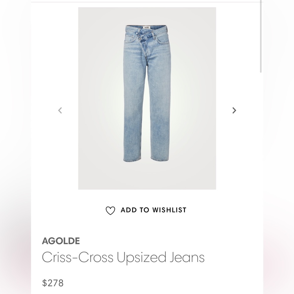 AGOLDE CRISS CROSS JEANS - SIZE 26
